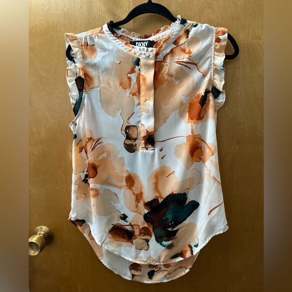 DKNY Women's Floral Sleeveless Blouse - Orange and Black - Picture 3 of 5